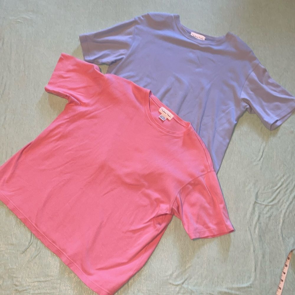 Two Madison Studio 100% Cotton Women’s soft T-shirts sz Large light blue & pink